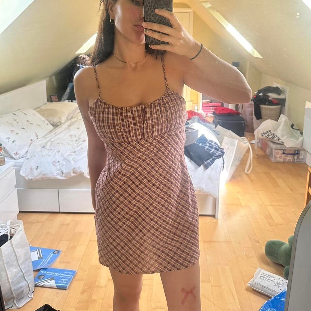 Urban Outfitters Plaid Mini Dress - Brown and Pink